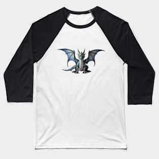 Realistic Artwork of a Cute Blue Baby Dragon with Starry Wings Baseball T-Shirt